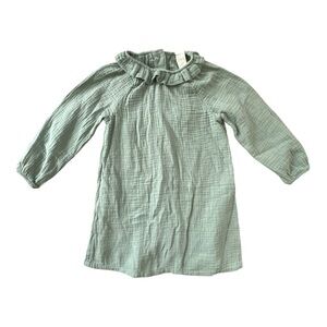 H&M Sage Green gauzy cotton girls long sleeve dress Sz 3T